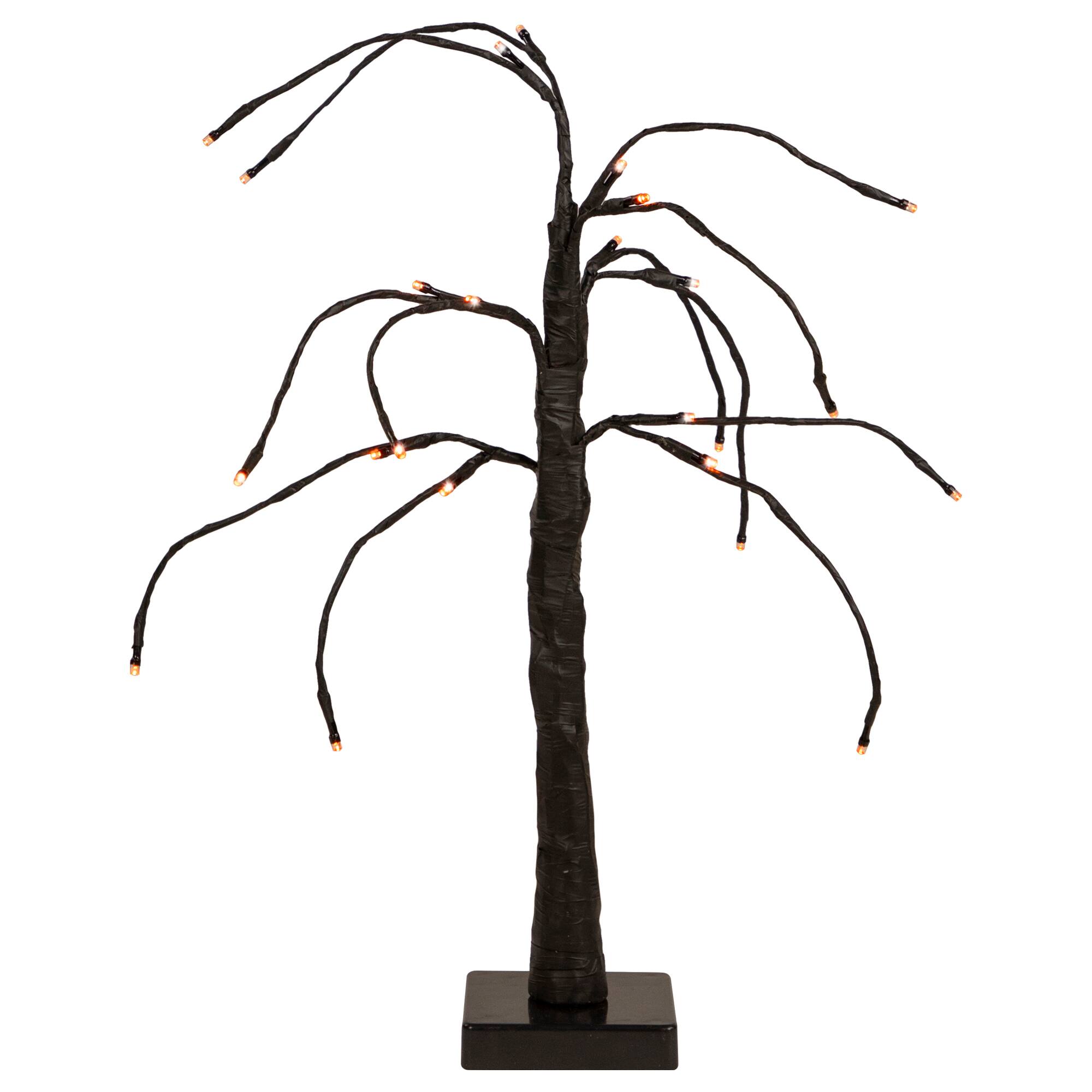 24" LED Lighted Black Weeping Halloween Twig Tree, Orange Lights